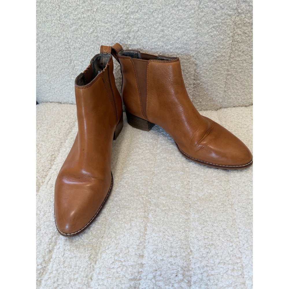 Madewell Women Brown Leather Chelsea Ankle Boots Pointed Toe Block Heel 8.5